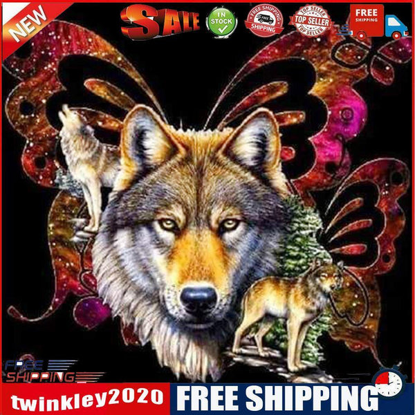 DIY 5D Mosaic Butterfly Wolf Animal Full Drill Round Diamond Painting Kit