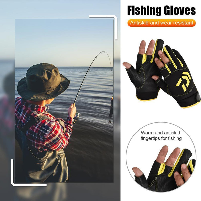 3 Finger Cut Unisex Arrow Fishing Gloves Non-Slip Angling Gloves (Yellow)