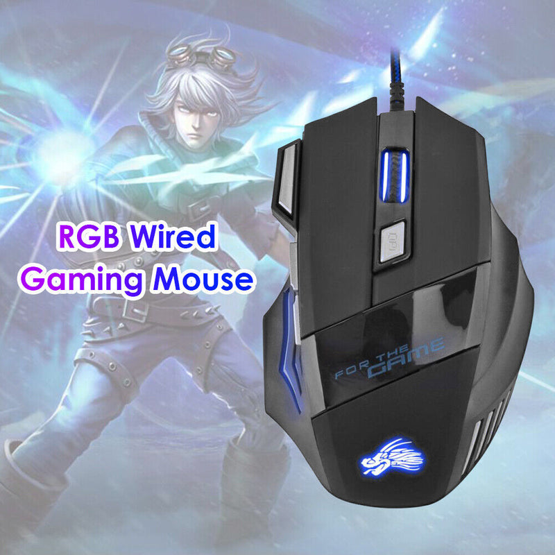 PC Gamer Mouse 7-Color Backlit DPI Adjustable Wired Optical Computer Gaming Mice