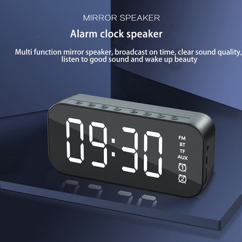 Bluetooth-Compatible Speaker Wireless Desk HiFi Music Alarm Clock (Black)