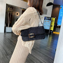 Corduroy Retro Women Shoulder Bag Pure Color Totes Elegant Travel Handbag Purse