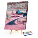 Frameless Oil Paint By Numbers Pink Village DIY Canvas Picture Craft Kit