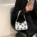 Women Canvas Underarm Bags Shoulder Tote Small Handbag Purse (Black Flower)