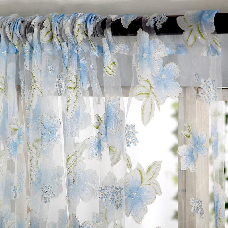 2pcs Curtain Living Room Bedroom Home Door Window Curtain (Light Blue)