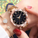 PU Leather Strap Quartz Watch Women Star Sky Round Dial Wristwatch (Brown) Newly