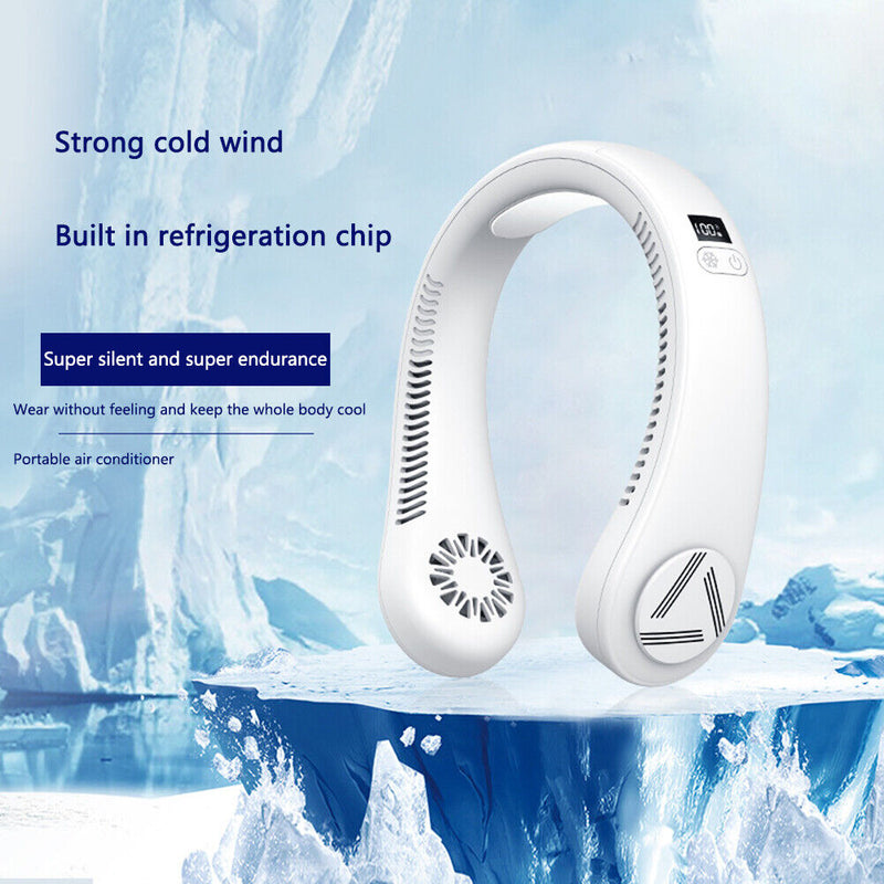 #A 4000mAh Air Conditioner Cooling Hanging Neck Fan Leafless Personal Wearable F