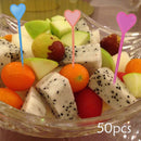 50pcs Disposable Plastic Colorful Stick Love Heart Arrow Shape Fruit Fork Newly