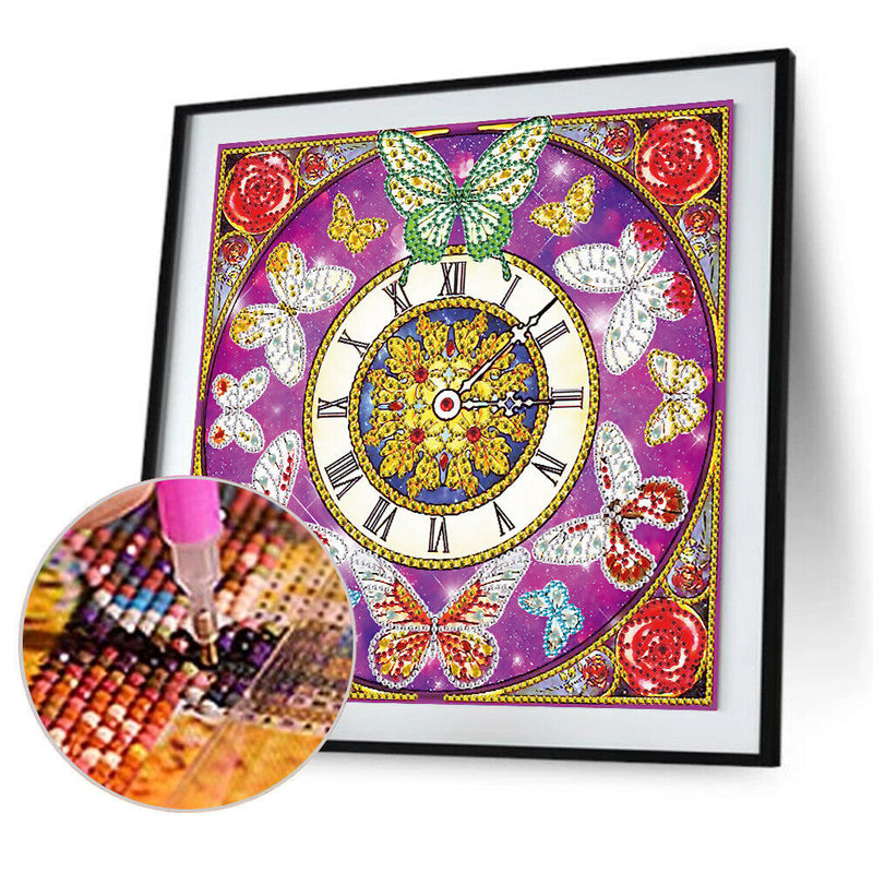Diamond Painting Butterfly Clock Partial Special Drill Rhinestone Kit Newly