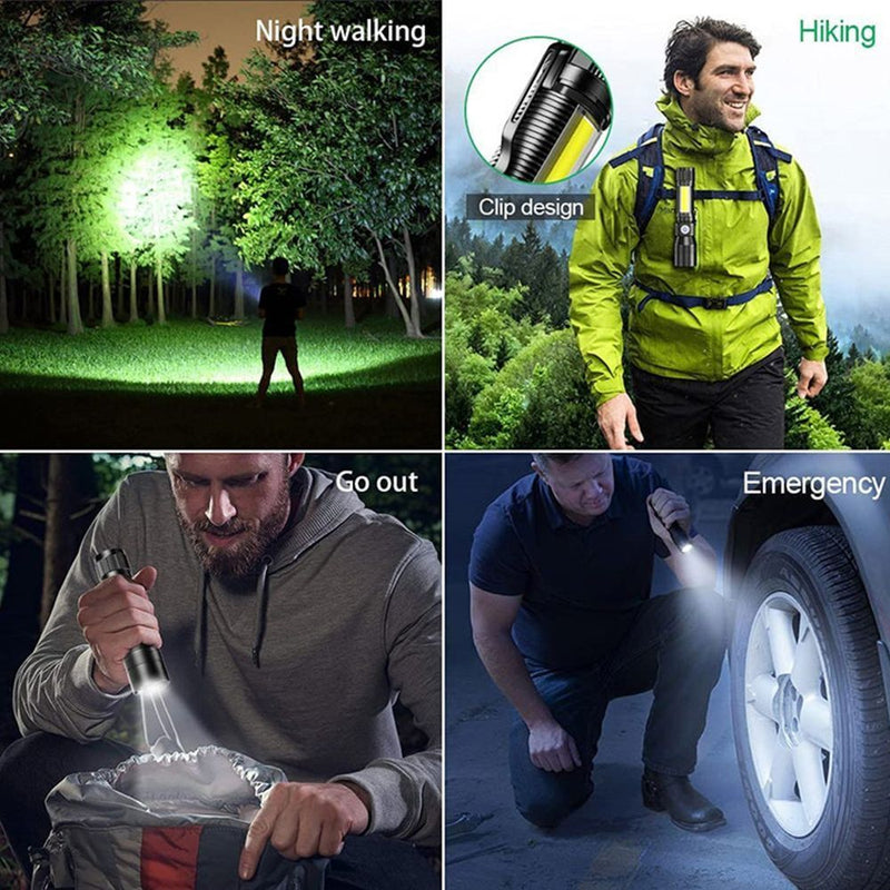 Waterproof Zoomable Torch Lamp USB Charging LED Glare Glashlight Cob Light