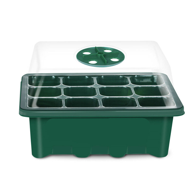10pcs 12 Holes Planting Seed Starter Tray Kit Plant Germination Box w/ Dome Base