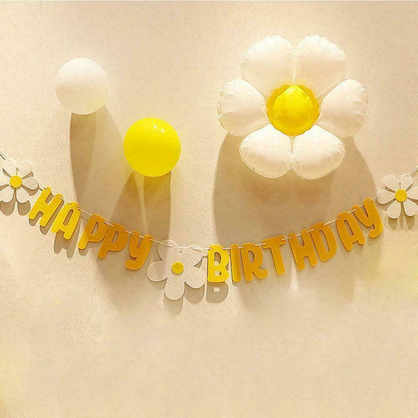 Daisy Flower Happy Birthday Banner Cloth/Paper Made DIY Decor Home Flower K3X7