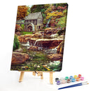 DIY Paint By Number Kit Frameless Forest Riverside Cottage Handpainted Canvas