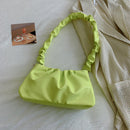 Fashion Women Casual PU Leather Solid Color Small Pleated Underarm Shoulder Bags