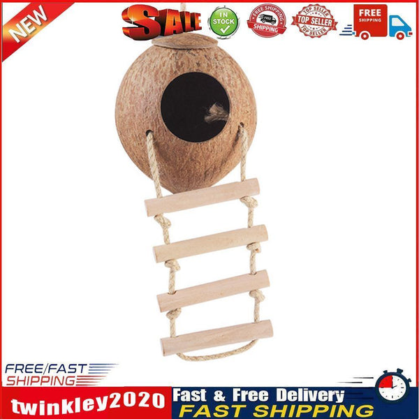 Parrot Coconut Shell Bird Nest Hamster Parakeet House with Hanging Ladder Newly