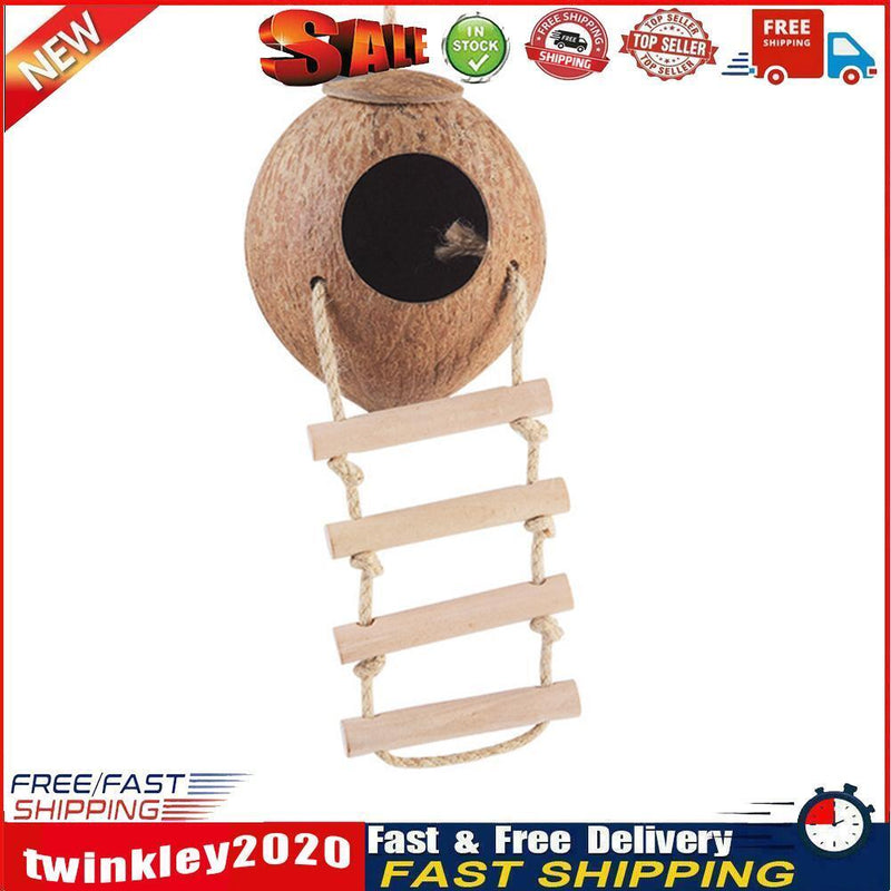 Parrot Coconut Shell Bird Nest Hamster Parakeet House with Hanging Ladder Newly