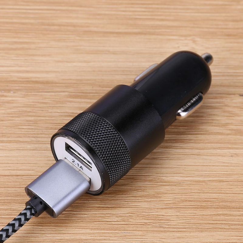 Metal Dual USB 2.1A Car Cigarette Lighter Adapter Charger(Black) Newly