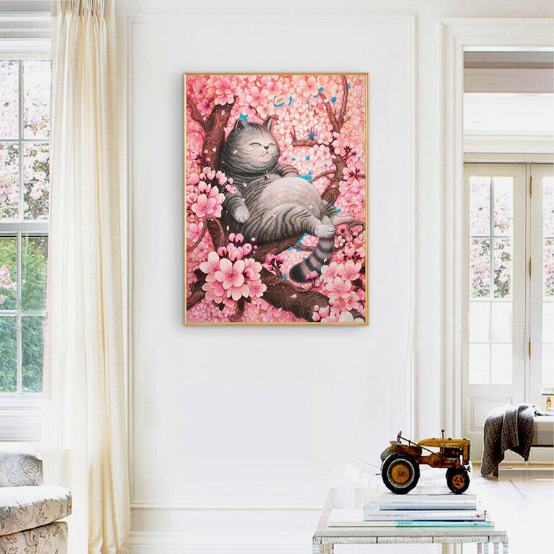 Tree Sleeping Cat Oil Paint By Numbers Kits Canvas Picture Wall Art DIY Craft