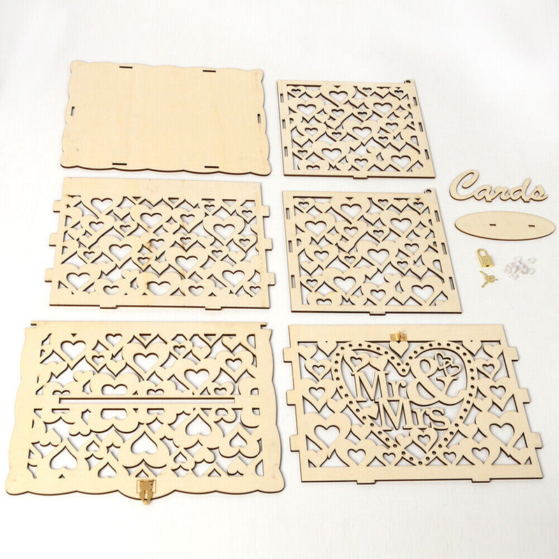 Wood Wedding Card Box DIY Mr Mrs Hollow Love Wedding Supplies Gift (02) Newly