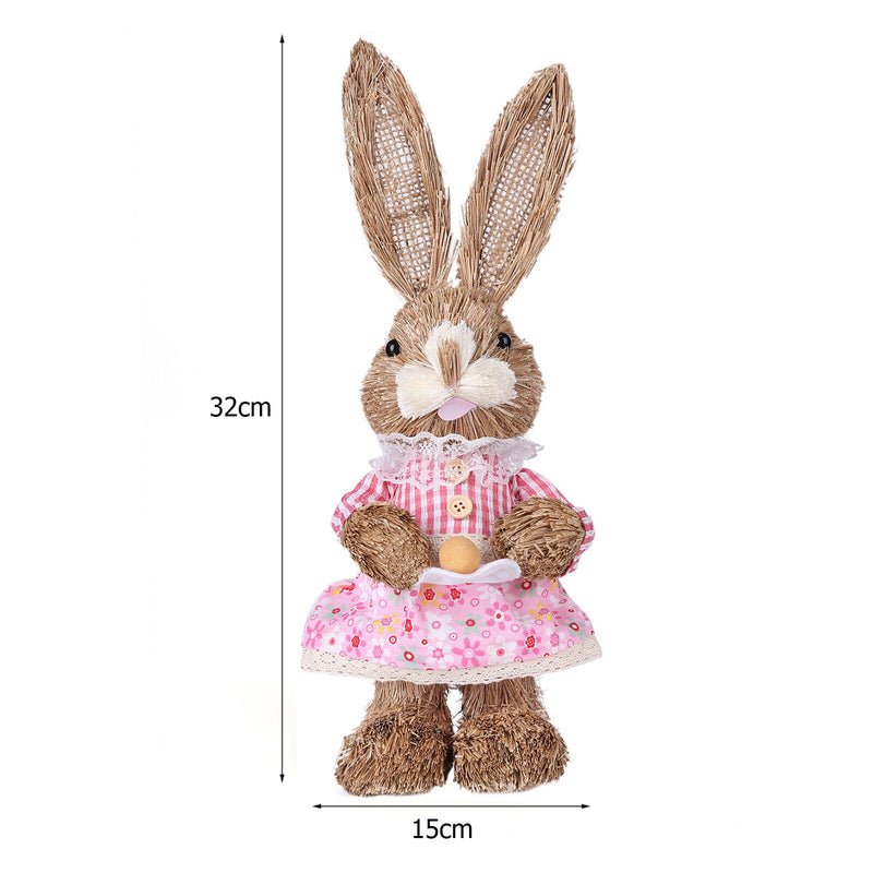 Straw Rabbit Ornament, 12 inch Standing Bunny with Carrot for Easter (5)