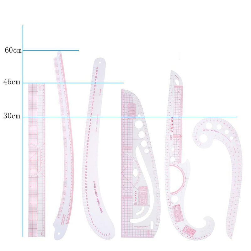 6pcs Multi-function Metric Curve Cutting Rulers Sleeve Clothing Yardstick