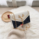Women Casual PU Hit Color Sequins Shoulder Bag Fashion Chain Tassel Flap Purse