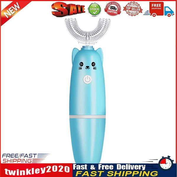 Automatic U-Shape Child Toothbrush Electric Battery Powered Brush (Blue) Newly
