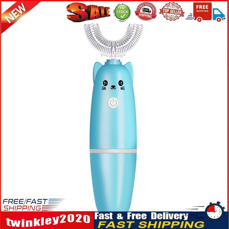 Automatic U-Shape Child Toothbrush Electric Battery Powered Brush (Blue) Newly