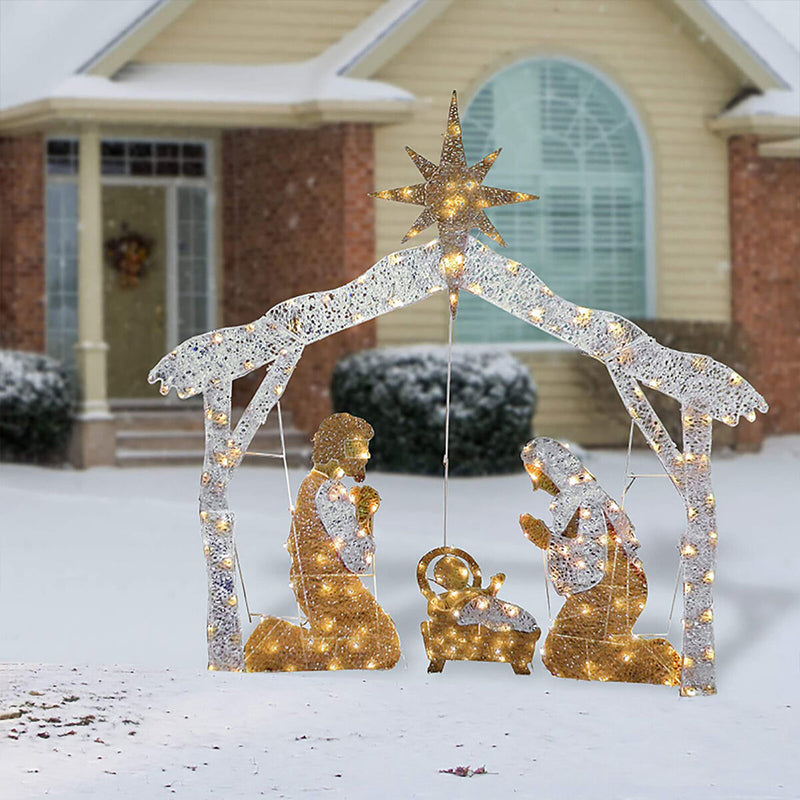 Nativity Scene Xmas LED Nativity Family Scene Silhouette Stake Warm White