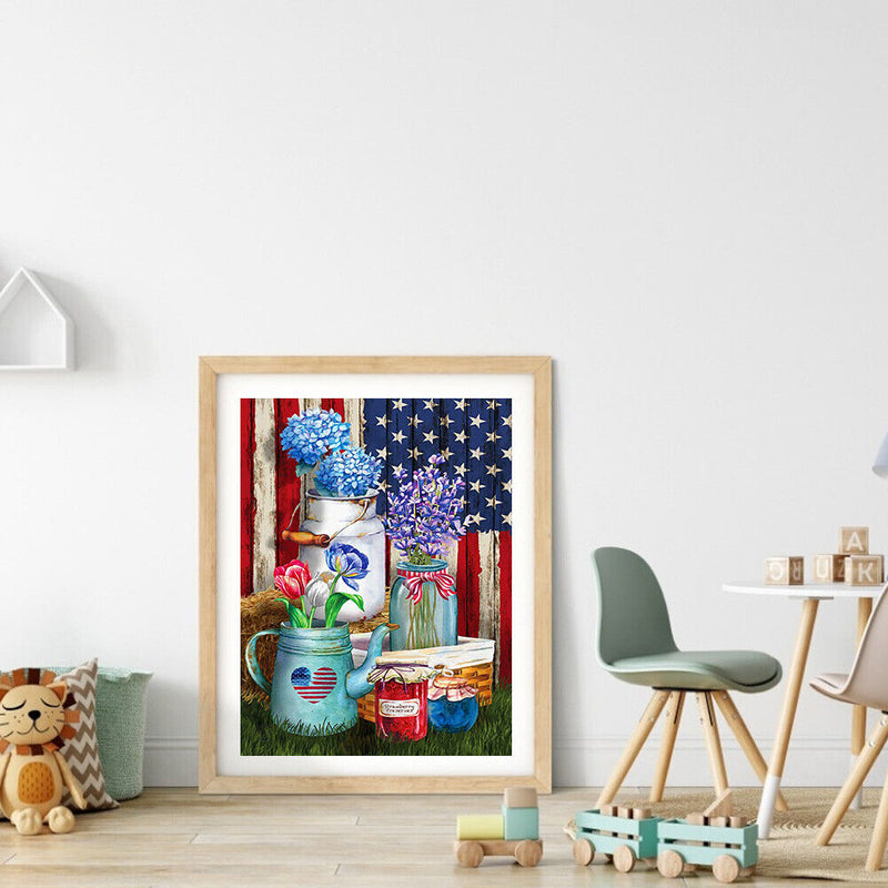 5D Diamond Painting Kit DIY flag and flowers Full Round Drill Mosaic Picture