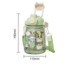 1100ml Straw Big Belly Water Cup Drinking Water Bottle w/ Stickers (Green) Newly