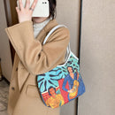 Casual Oil Painting Top-handle Pouch Girl Canvas Big Capacity Shoulder Tote Bag