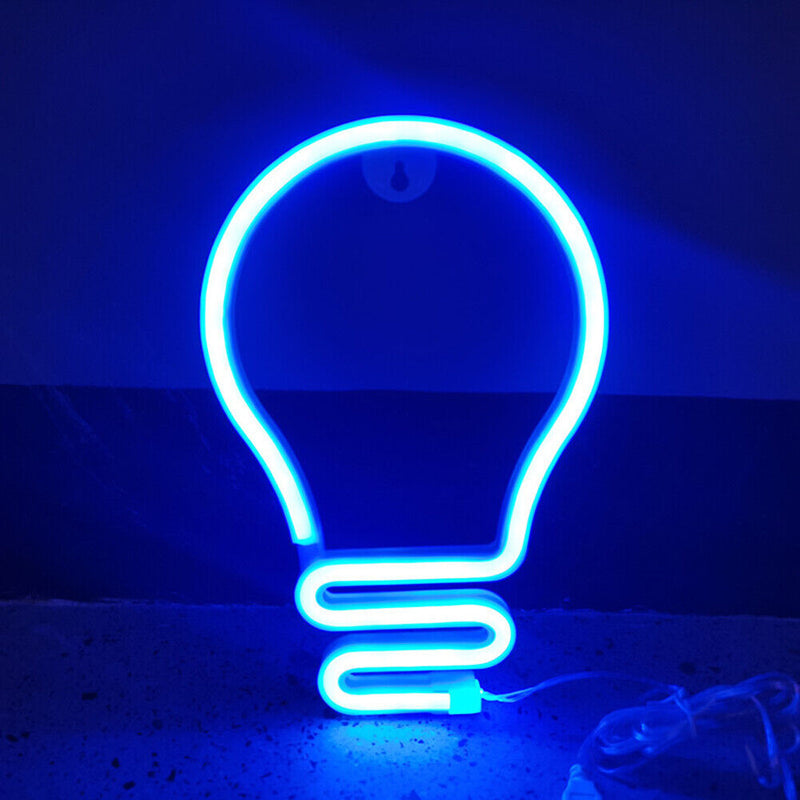 Light Bulb LED Neon Light Neon Sign Hanging Decoration Night Lamp (Blue)