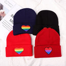 Love Heart Christmas Gift Embroidery Knit Cap Beanies Hats Rainbow Knitted Hats