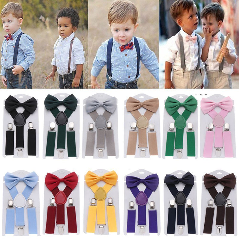 Dress Hair Bow Set Kids Suspenders Printed Bow Tie Cow Tie Belts Elastic Braces