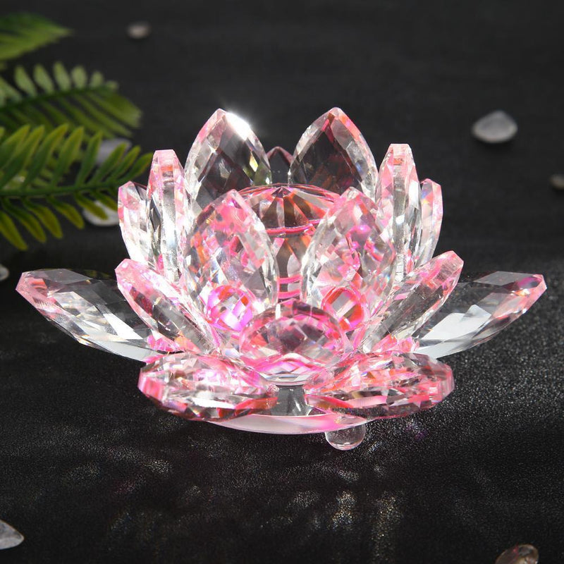Feng Shui Crystal Lotus Flower Crafts Paperweight Ornament Gift Home Party Decor