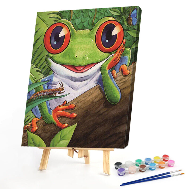 DIY Animal Frog Acrylic Drawing Oil Paint Kit by Numbers Coded Picture Kids