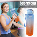 Plastic Water Bottle with Time Marker Sports Leakproof Drink Cup (Blue) Newly