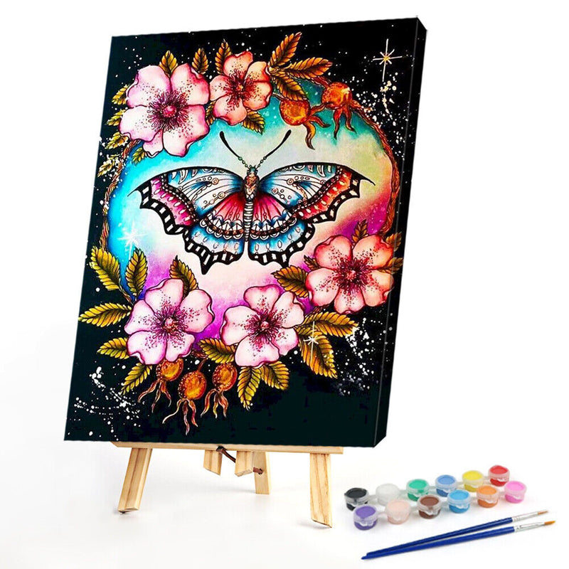 Flower Butterflies Oil Paint By Numbers Kit DIY Acrylic Painting on Canvas