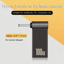 PD Type-C Female to DC Male Plug Converter for Lenovo Ideapad 20V (4x1.7mm)