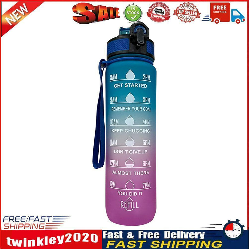1L Sports Water Bottle with Marker Large Capacity Fitness Drink Cups (C) Newly