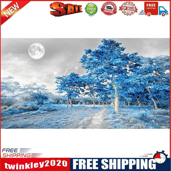 5D Diamond Painting Kit Blue Woods Full Round Drill DIY Landscape Wall Art