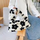 Fashion Women Winter Hit Color Flower Love Plush Shoulder Bag Large Tote Handbag