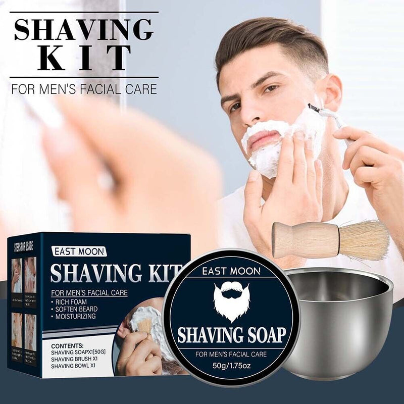 3pcs Shaving Soap Kit with Shaver Brush Bowl Facial Beard Cleaning for Men