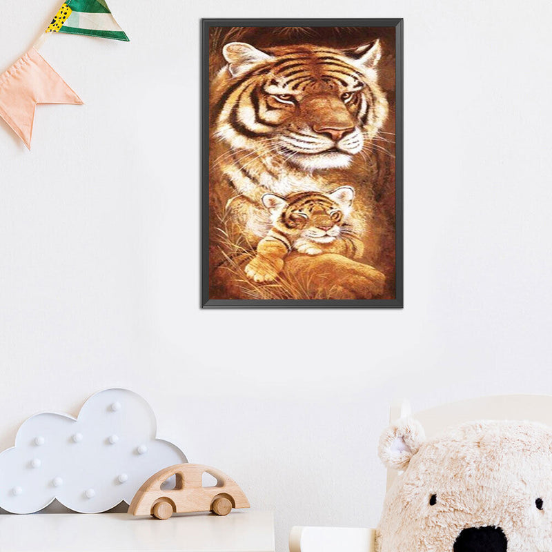 Tiger Family Oil Paint By Numbers Kits Canvas Picture Wall Art DIY (B741)
