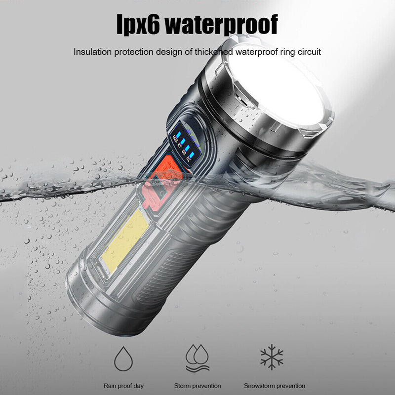 USB Rechargeable G5+COB LED Beads Flashlight Portable Torch Power Display Newly