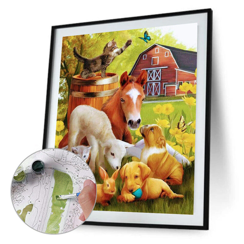 Horse Sheep Dog Oil Paint By Numbers Kit DIY Acrylic Painting on Canvas (B1472)