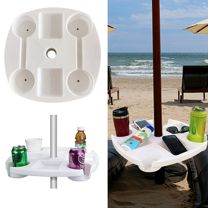 Parasol Table Tray White for Beach Terrace Garden Swimming Pool with Drink