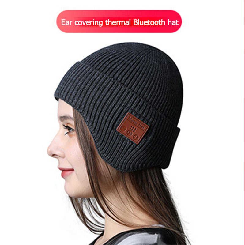 Warm Headset Beanie with Mic Removable 5.0 Bluetooth-Compatible Cap (Gray) Newly