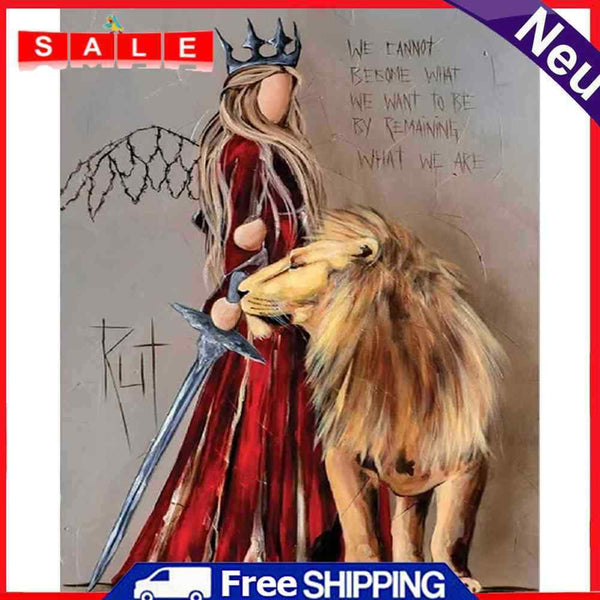 Angel and Lion Oil Paint By Numbers DIY Acrylic Painting on Canvas Frameless Kit