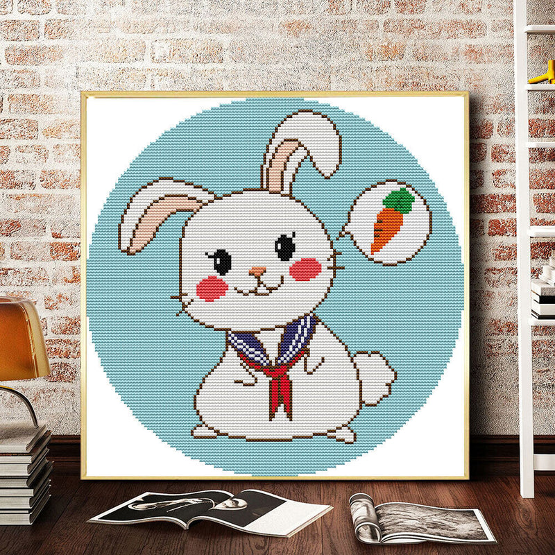 14CT Partial Cross Stitch Sailor Rabbit Stamped DIY Cotton Thread Needlework Kit